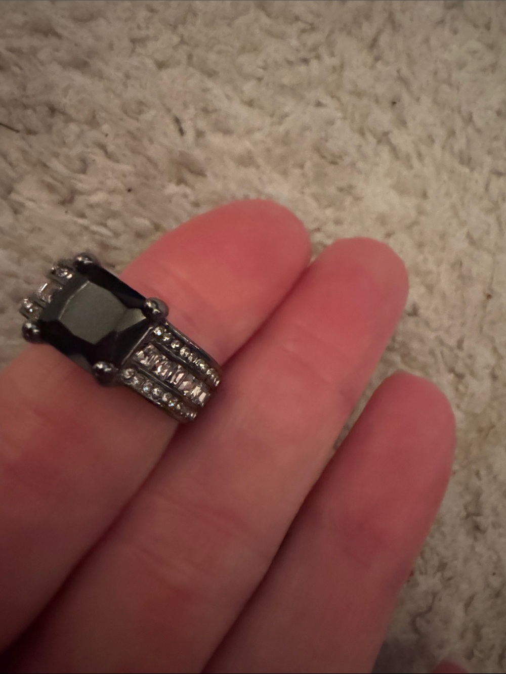 Black Stone Double-Band Cocktail Ring - Women Jewelry